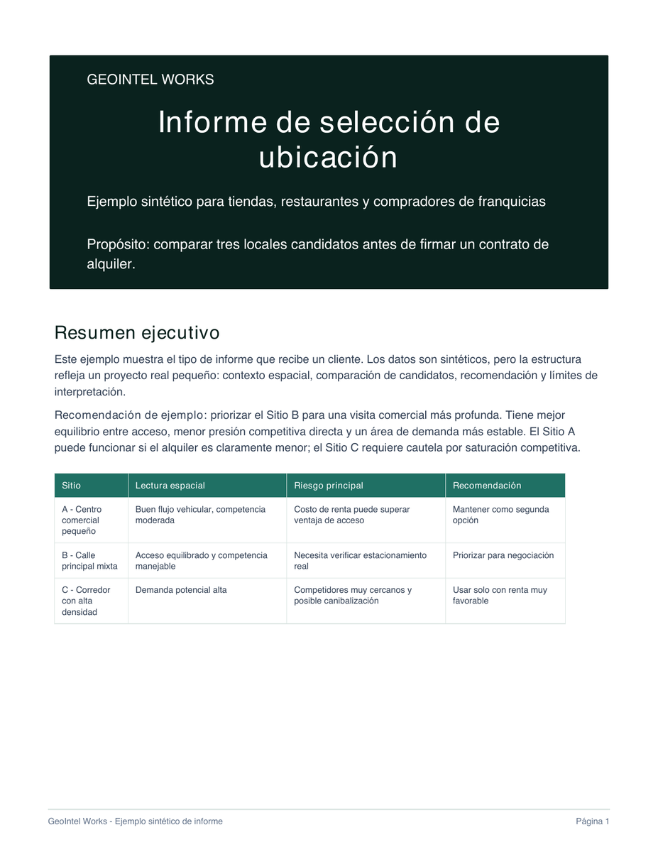 Informe de selección de ubicación para tiendas y restaurantes preview