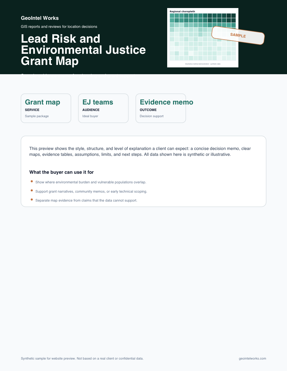 Sample environmental justice and lead risk evidence map
